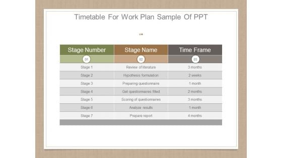 Timetable For Work Plan Sample Of Ppt