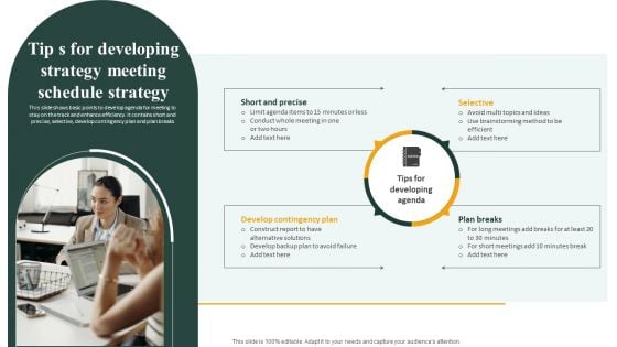 Tip S For Developing Strategy Meeting Schedule Strategy Ppt Portfolio Objects PDF Tip S For Developing Strategy Meeting Schedule Strategy Ppt Portfolio Objects PDF