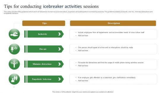 Tips For Conducting Icebreaker Activities Sessions Information PDF