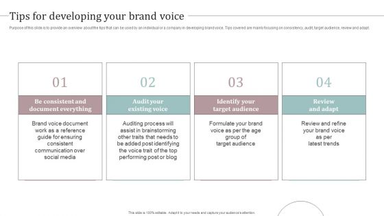 Tips For Developing Your Brand Voice Ultimate Guide To Develop Personal Branding Strategy Formats PDF