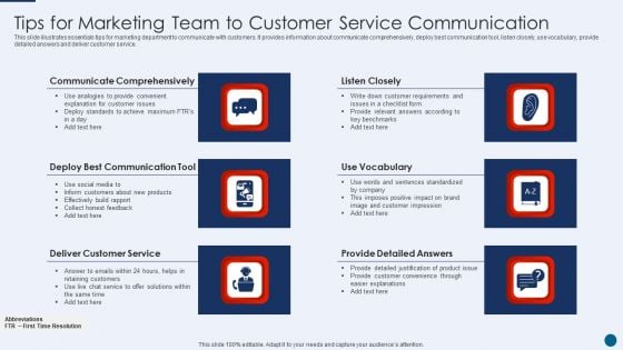 Tips For Marketing Team To Customer Service Communication Pictures PDF