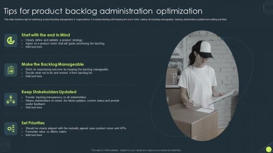 Tips For Product Backlog Administration Optimization Ppt Layouts Guide PDF