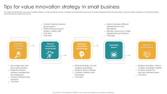 Tips For Value Innovation Strategy In Small Business Ppt Icon Example File PDF