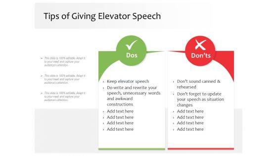 Tips Of Giving Elevator Speech Ppt PowerPoint Presentation File Sample PDF