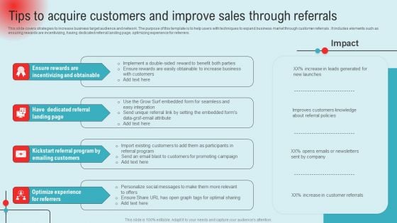 Tips To Acquire Customers And Improve Sales Through Referrals Ppt PowerPoint Presentation File Model PDF