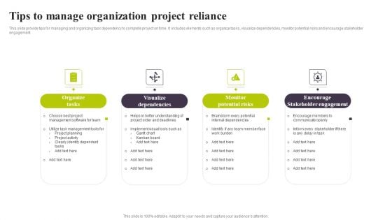 Tips To Manage Organization Project Reliance Ppt PowerPoint Presentation File Layouts PDF Tips To Manage Organization Project Reliance Ppt PowerPoint Presentation File Layouts PDF