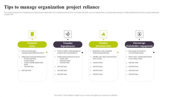 Tips To Manage Organization Project Reliance Ppt PowerPoint Presentation File Layouts PDF