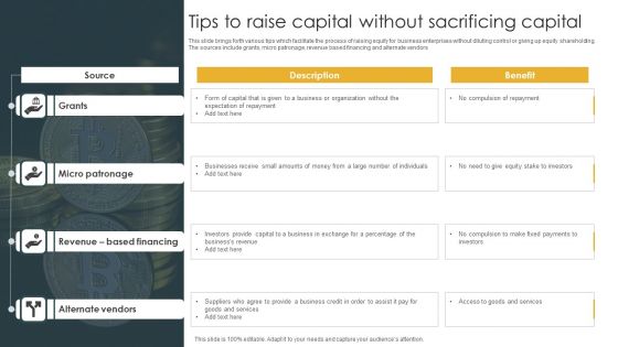 Tips To Raise Capital Without Sacrificing Capital Summary PDF