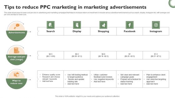 Tips To Reduce PPC Marketing In Marketing Advertisements Portrait PDF