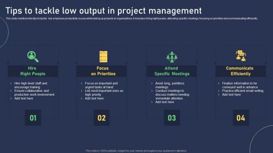 Tips To Tackle Low Output In Project Management Background PDF Tips To Tackle Low Output In Project Management Background PDF