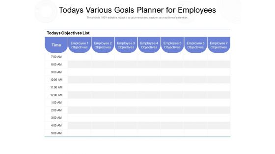 Todays Various Goals Planner For Employees Ppt PowerPoint Presentation Layouts Layout Ideas PDF