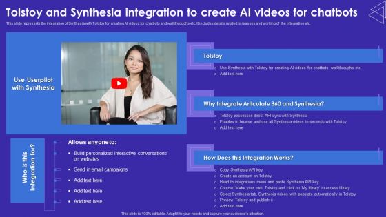 Tolstoy And Synthesia Integration To Create AI Videos For Chatbots Brochure PDF