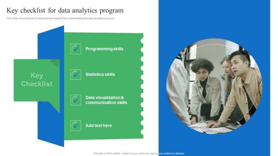 Toolkit For Data Science And Analytics Transition Key Checklist For Data Analytics Program Portrait PDF