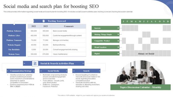 Toolkit To Administer Tactical Social Media And Search Plan For Boosting Seo Infographics PDF