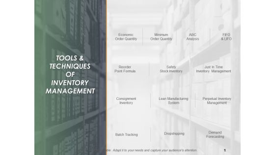 Tools And Techniques Of Inventory Management Ppt Powerpoint Presentation Infographics Show