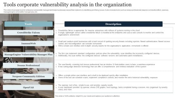 Tools Corporate Vulnerability Analysis In The Organization Guidelines PDF