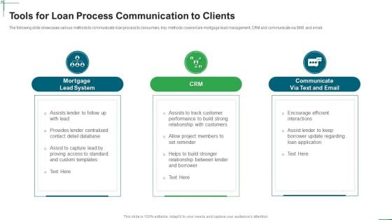 Tools For Loan Process Communication To Clients Ppt Model Aids PDF