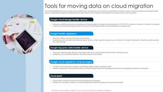 Tools For Moving Data On Cloud Migration Brochure PDF