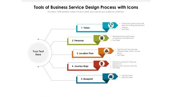 Tools Of Business Service Design Process With Icons Ppt PowerPoint Presentation Gallery Slide PDF