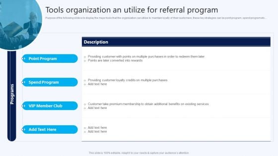 Tools Organization An Utilize For Referral Program B2B Electronic Commerce Startup Background PDF