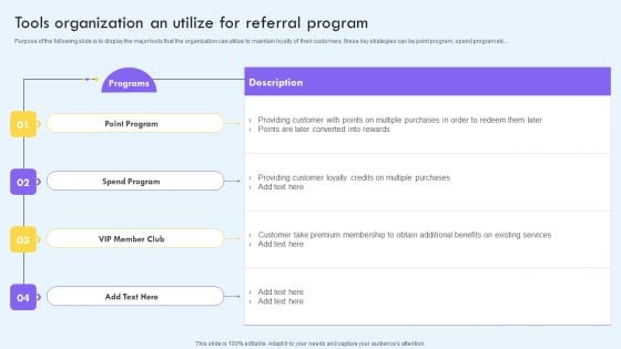 Tools Organization An Utilize For Referral Program Ppt PowerPoint Presentation File Gallery PDF