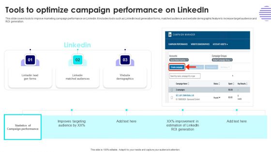 Tools To Optimize Campaign Performance On Linkedin Portrait PDF