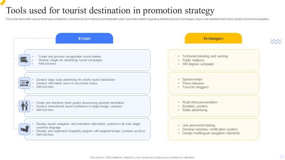 Tools Used For Tourist Destination In Promotion Strategy Infographics PDF Tools Used For Tourist Destination In Promotion Strategy Infographics PDF
