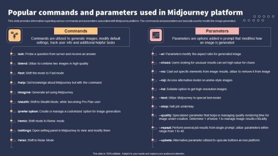 Top 10 Revolutionary Solutions For Everything Popular Commands And Parameters Used In Midjourney Platform Slides PDF