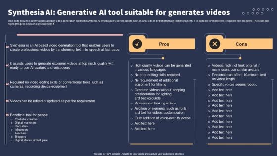 Top 10 Revolutionary Solutions For Everything Synthesia AI Generative AI Tool Suitable For Generates Videos Portrait PDF