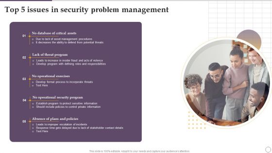 Top 5 Issues In Security Problem Management Ppt Slides Show PDF