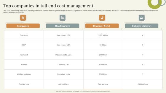 Top Companies In Tail End Cost Management Portrait PDF Top Companies In Tail End Cost Management Portrait PDF