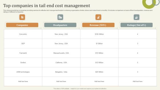 Top Companies In Tail End Cost Management Portrait PDF