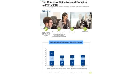 Top Company Objectives And Emerging Market Details One Pager Documents Top Company Objectives And Emerging Market Details One Pager Documents
