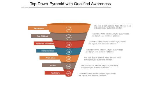 Top Down Pyramid With Qualified Awareness Ppt PowerPoint Presentation File Design Inspiration PDF