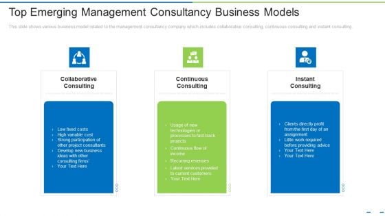 Top Emerging Management Consultancy Business Models Ppt Slides Portrait PDF