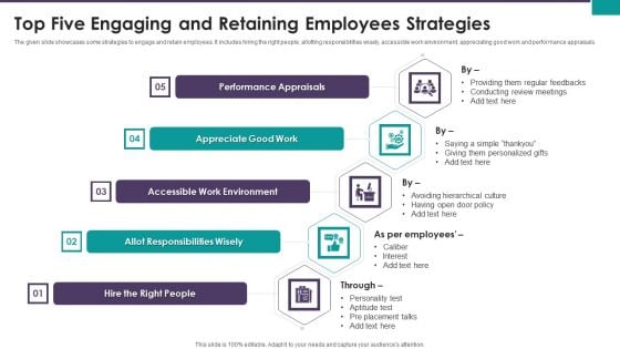 Top Five Engaging And Retaining Employees Strategies Ppt Ideas Example Introduction PDF