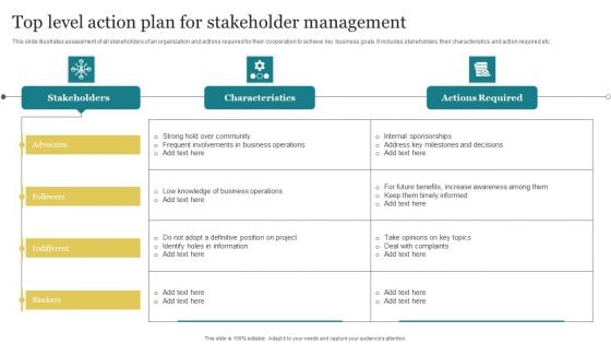 Top Level Action Plan For Stakeholder Management Introduction PDF