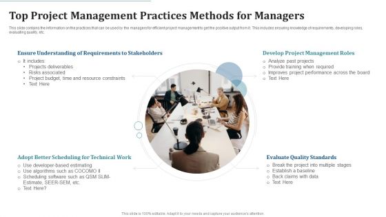 Top Project Management Practices Methods For Managers Pictures PDF
