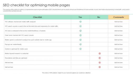 Top SEO Techniques SEO Checklist For Optimizing Mobile Pages Formats PDF
