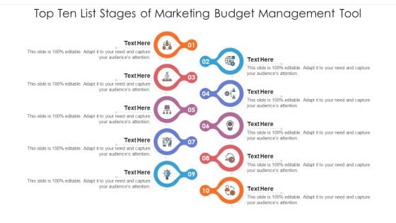 Top Ten List Stages Of Marketing Budget Management Tool Ppt PowerPoint Presentation Infographics Example Introduction PDF