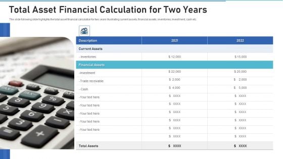 Total Asset Financial Calculation For Two Years Demonstration PDF Total Asset Financial Calculation For Two Years Demonstration PDF
