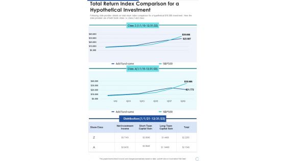 Total Return Index Comparison For A Hypothetical Investment One Pager Documents