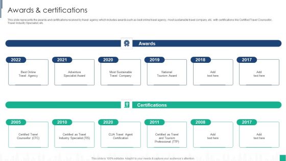 Tour Agency Business Profile Awards And Certifications Elements PDF Tour Agency Business Profile Awards And Certifications Elements PDF