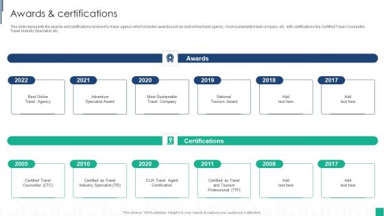 Tour Agency Business Profile Awards And Certifications Elements PDF