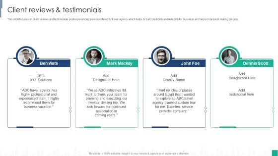 Tour Agency Business Profile Client Reviews And Testimonials Download PDF