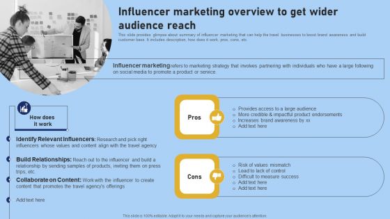 Tour And Travel Agency Marketing Influencer Marketing Overview To Get Wider Audience Slides PDF