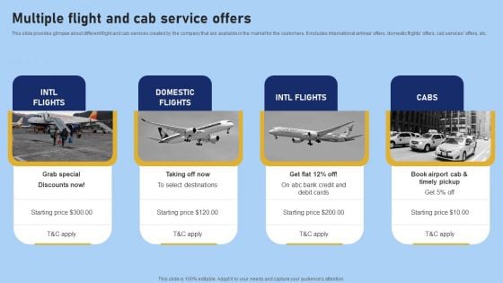 Tour And Travel Agency Marketing Multiple Flight And Cab Service Offers Information PDF