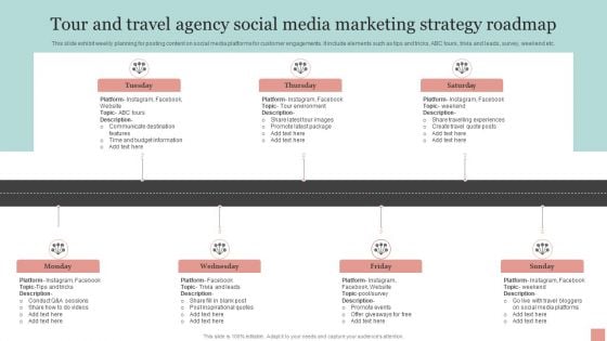 Tour And Travel Agency Social Media Marketing Strategy Roadmap Ppt PowerPoint Presentation Professional Gridlines PDF Tour And Travel Agency Social Media Marketing Strategy Roadmap Ppt PowerPoint Presentation Professional Gridlines PDF