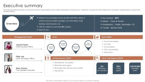 Tour And Travels Agency Profile Executive Summary Summary PDF