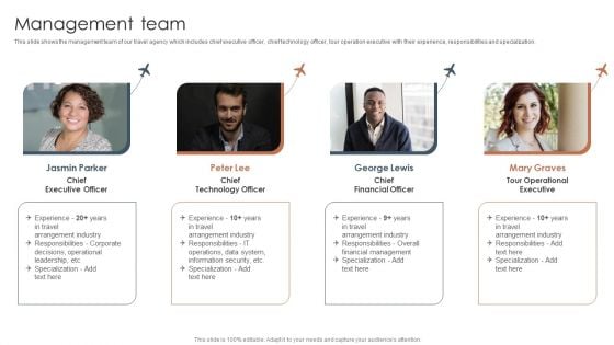 Tour And Travels Agency Profile Management Team Introduction PDF